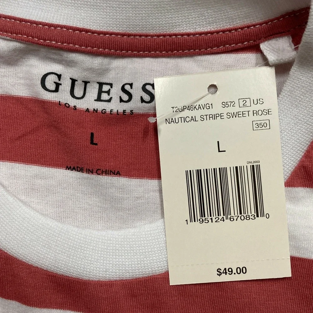 Guess Los Angeles Men's Nautical Stripe Pocket T-Shirt Sweet Rose Size Large - Picture 5 of 8